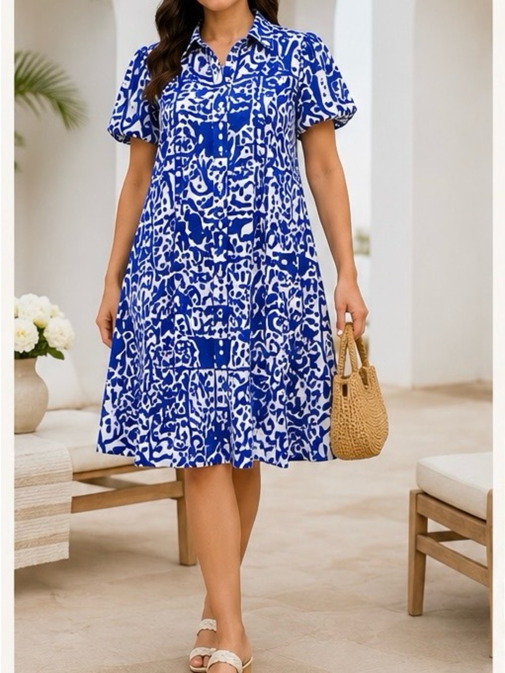 MSK Blue & White Cotton Shirt Dress – Size Small